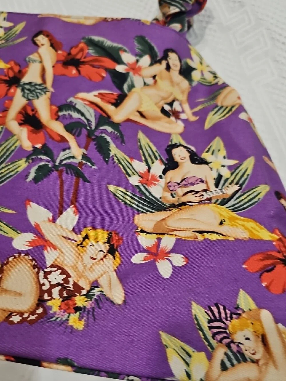 Purple Tropical Pin-Up Print Women's Shoulder Bag